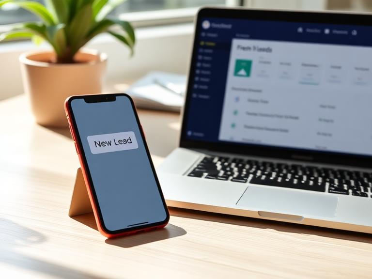 New lead notification beside a CRM dashboard